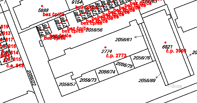 Hodonín 2773 na parcele st. 2774 v KÚ Hodonín, Katastrální mapa