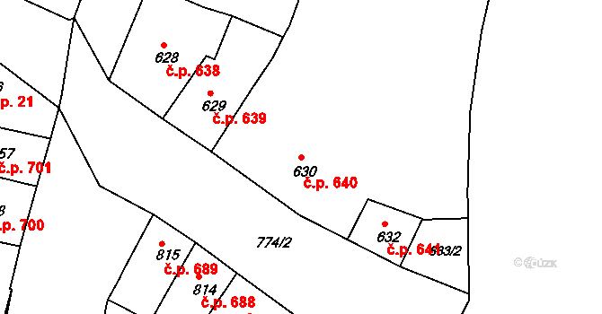 Česká Lípa 640 na parcele st. 630 v KÚ Česká Lípa, Katastrální mapa