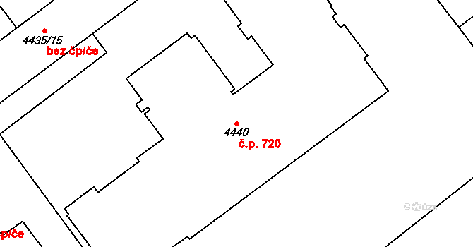 Chomutov 720 na parcele st. 4440 v KÚ Chomutov I, Katastrální mapa