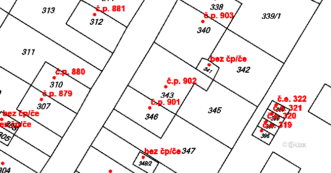 Jirkov 902 na parcele st. 343 v KÚ Jirkov, Katastrální mapa