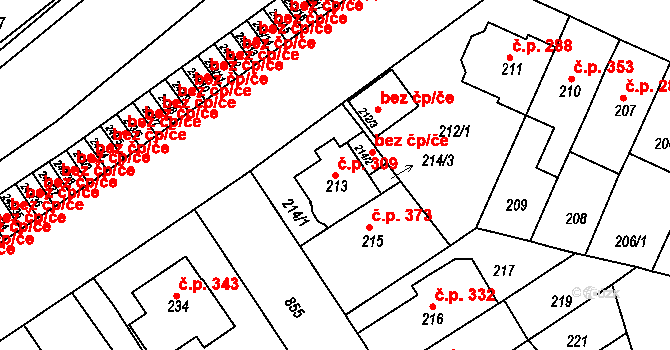 Doudlevce 309, Plzeň na parcele st. 213 v KÚ Doudlevce, Katastrální mapa