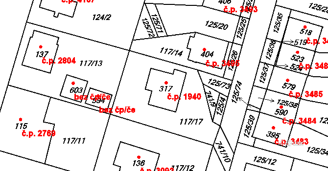 Havlíčkův Brod 1940 na parcele st. 317 v KÚ Perknov, Katastrální mapa