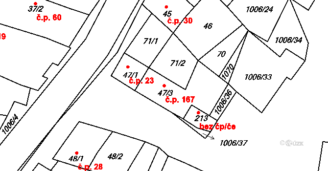 Kozojedy 167 na parcele st. 47/3 v KÚ Kozojedy u Kostelce nad Černými Lesy, Katastrální mapa