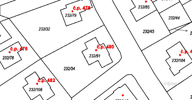 Boršov nad Vltavou 480 na parcele st. 232/91 v KÚ Boršov nad Vltavou, Katastrální mapa