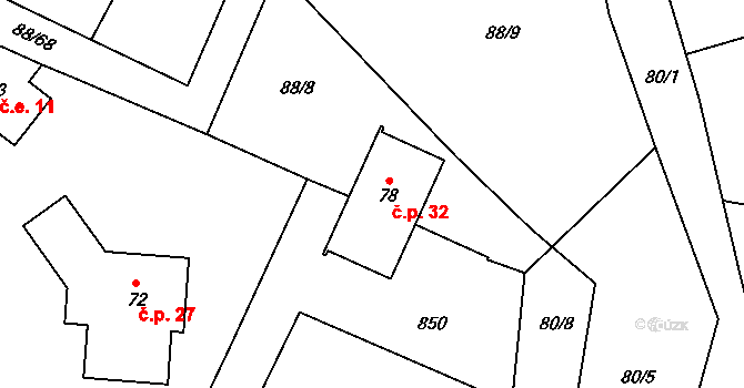 Popice 32, Jihlava na parcele st. 78 v KÚ Popice u Jihlavy, Katastrální mapa