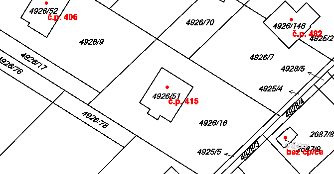 Sviadnov 415 na parcele st. 4926/51 v KÚ Sviadnov, Katastrální mapa
