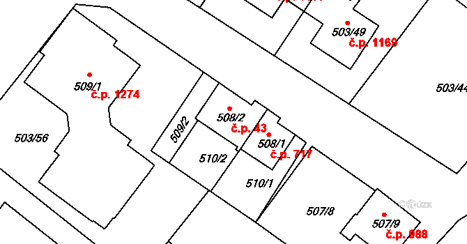 Mutěnice 43 na parcele st. 508/2 v KÚ Mutěnice, Katastrální mapa