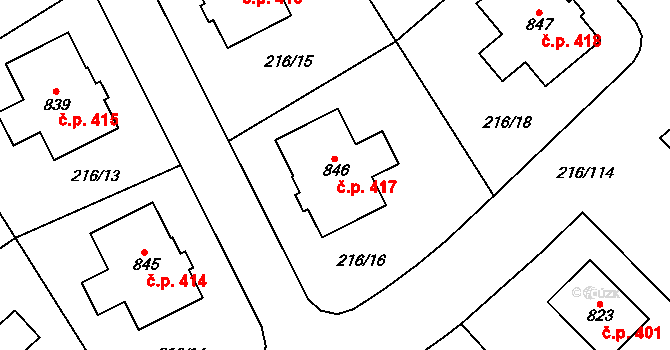 Statenice 417 na parcele st. 846 v KÚ Statenice, Katastrální mapa