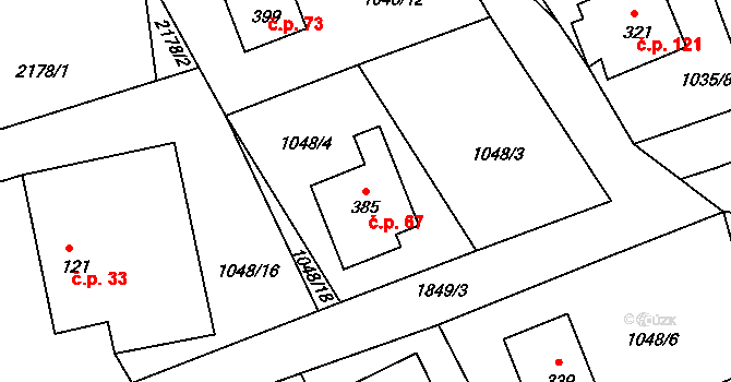 Třísov 67, Holubov na parcele st. 385 v KÚ Třísov, Katastrální mapa
