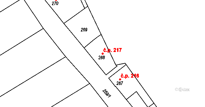 Jemnice 217 na parcele st. 268 v KÚ Jemnice, Katastrální mapa