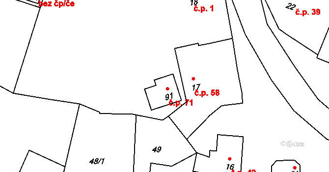 Svrčovec 71, Dolany na parcele st. 91 v KÚ Svrčovec, Katastrální mapa