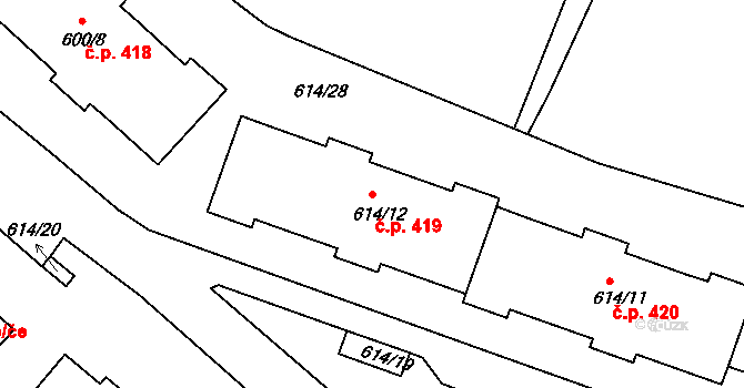 Pokratice 419, Litoměřice na parcele st. 614/12 v KÚ Pokratice, Katastrální mapa