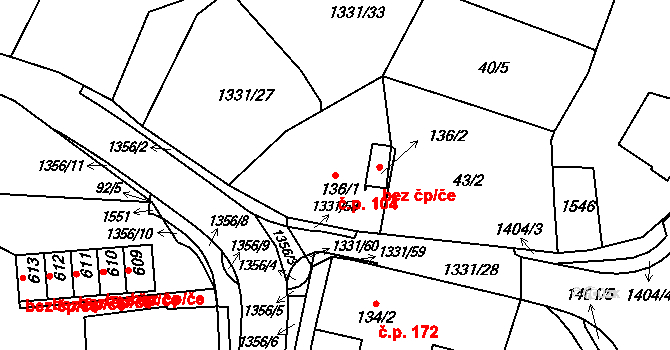 Plesná 104 na parcele st. 136/1 v KÚ Plesná, Katastrální mapa