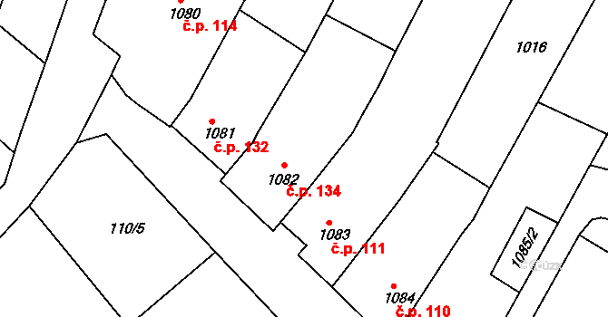 Racková 134 na parcele st. 1082 v KÚ Racková, Katastrální mapa