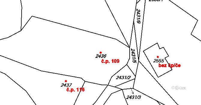Želechovice nad Dřevnicí 109 na parcele st. 2436 v KÚ Želechovice nad Dřevnicí, Katastrální mapa