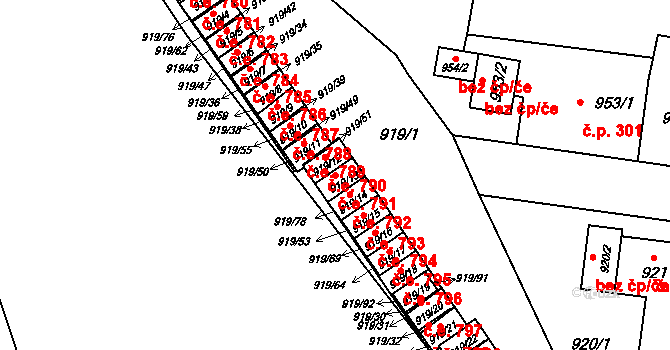 Pudlov 791, Bohumín na parcele st. 919/13 v KÚ Pudlov, Katastrální mapa