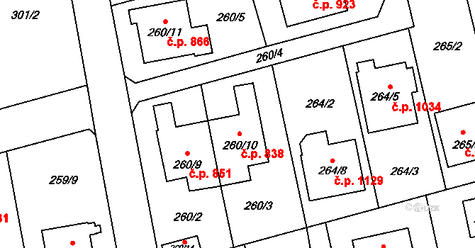 Kylešovice 838, Opava na parcele st. 260/10 v KÚ Kylešovice, Katastrální mapa