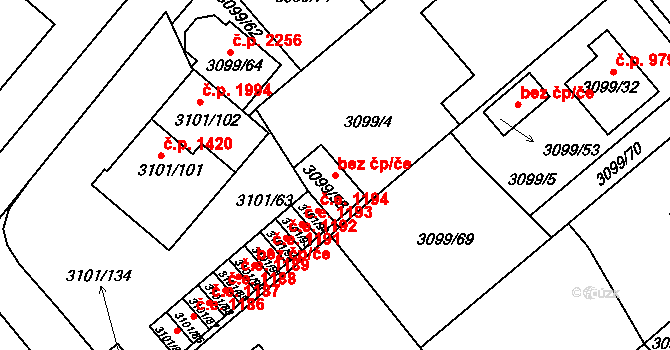 Pelhřimov 45277800 na parcele st. 3099/58 v KÚ Pelhřimov, Katastrální mapa
