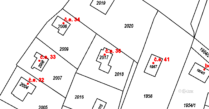 Buchlovice 36 na parcele st. 2017 v KÚ Buchlovice, Katastrální mapa