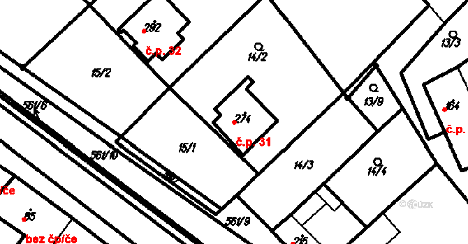 Kloboučky 31, Bučovice na parcele st. 274 v KÚ Kloboučky, Katastrální mapa