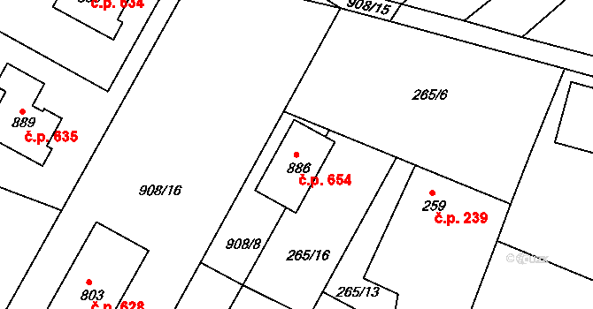 Černilov 654 na parcele st. 886 v KÚ Černilov, Katastrální mapa