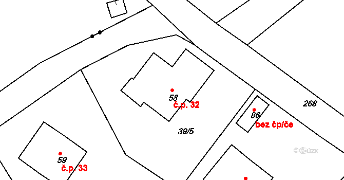 Dvořisko 32, Choceň na parcele st. 58 v KÚ Dvořisko, Katastrální mapa