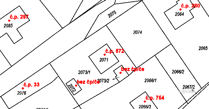 Rapotín 572 na parcele st. 2071 v KÚ Rapotín, Katastrální mapa