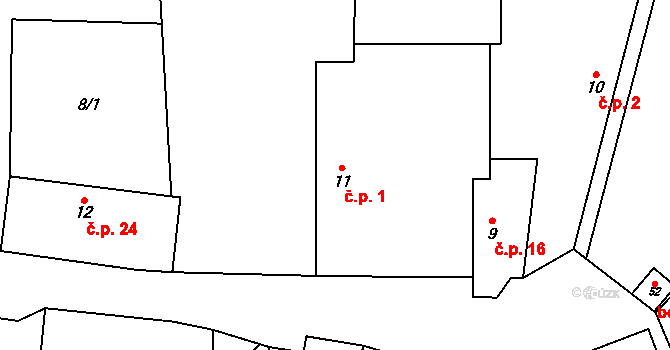 Sedlec 1, Žebrák na parcele st. 11 v KÚ Sedlec u Žebráku, Katastrální mapa