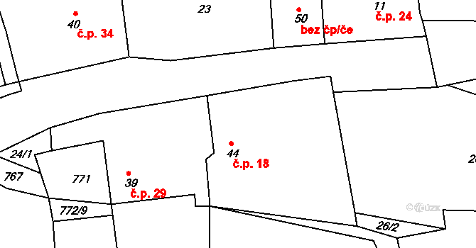 Mohelnice 18 na parcele st. 44 v KÚ Mohelnice u Nepomuka, Katastrální mapa