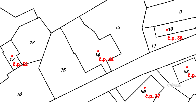 Vršovka 44 na parcele st. 14 v KÚ Vršovka, Katastrální mapa