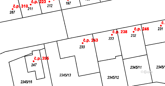Doubravice nad Svitavou 243 na parcele st. 233 v KÚ Doubravice nad Svitavou, Katastrální mapa