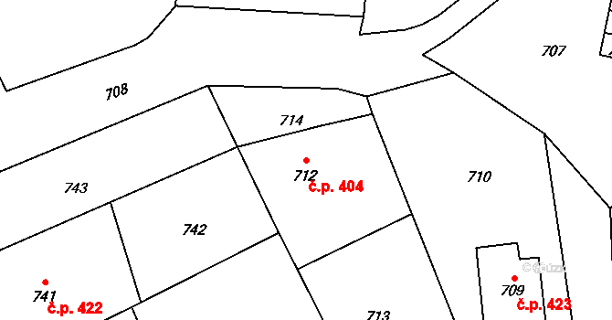 Rájec 404, Rájec-Jestřebí na parcele st. 712 v KÚ Rájec nad Svitavou, Katastrální mapa