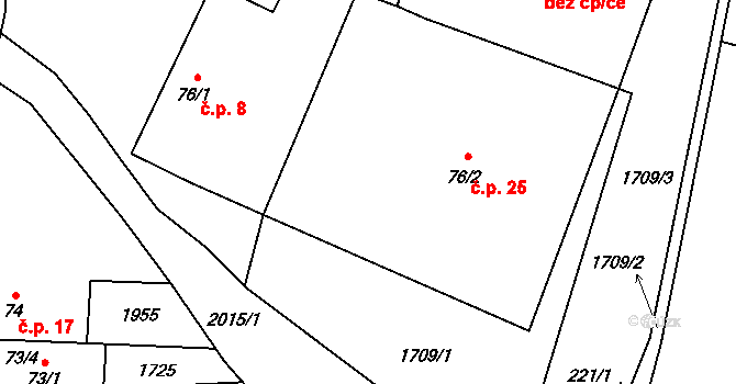 Lhotka 25, Bílovec na parcele st. 76/2 v KÚ Lubojaty, Katastrální mapa