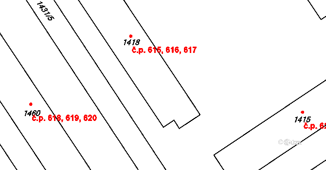 Butovice 615,616,617, Studénka na parcele st. 1418 v KÚ Butovice, Katastrální mapa