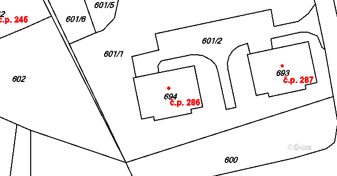 Loučovice 286 na parcele st. 694 v KÚ Loučovice, Katastrální mapa