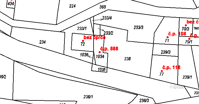 Černý Vůl 588, Statenice na parcele st. 1034 v KÚ Statenice, Katastrální mapa