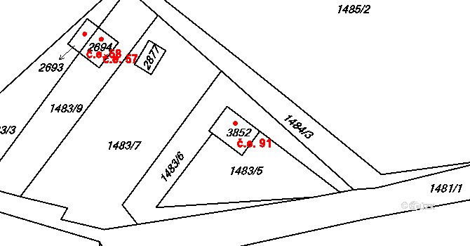 Sušice III 91, Sušice na parcele st. 3852 v KÚ Sušice nad Otavou, Katastrální mapa