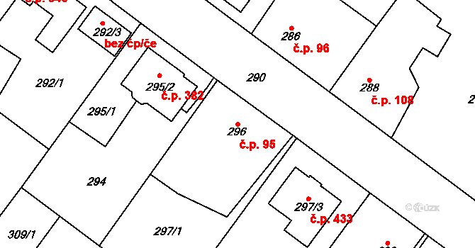 Senec 95, Zruč-Senec na parcele st. 296 v KÚ Senec u Plzně, Katastrální mapa