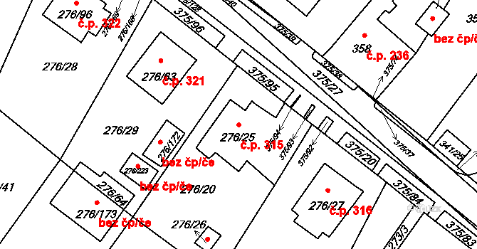 Březno 315 na parcele st. 276/25 v KÚ Březno u Chomutova, Katastrální mapa