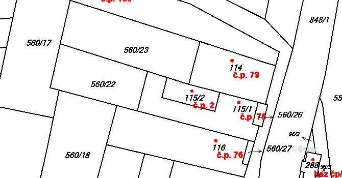 Telce 2, Peruc na parcele st. 115/2 v KÚ Telce, Katastrální mapa