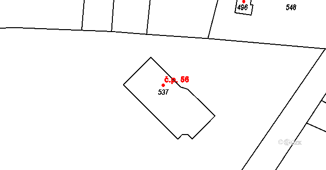 Jivina 56, Vlastibořice na parcele st. 537 v KÚ Vlastibořice, Katastrální mapa
