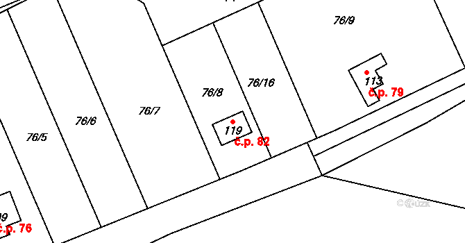 Lhotky 82, Malotice na parcele st. 119 v KÚ Lhotky u Malotic, Katastrální mapa