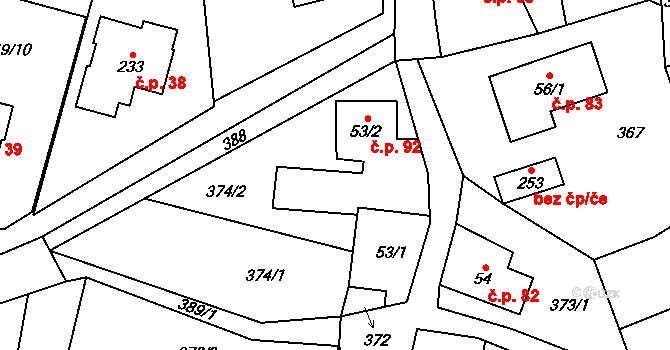 Klokočovská Lhotka 92, Klokočov na parcele st. 53/2 v KÚ Klokočov, Katastrální mapa