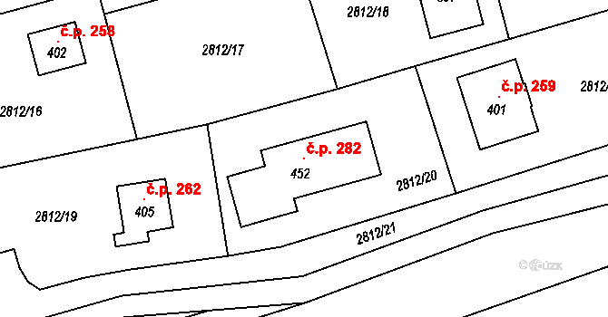 Olešnice 282 na parcele st. 452 v KÚ Olešnice u Trhových Svinů, Katastrální mapa