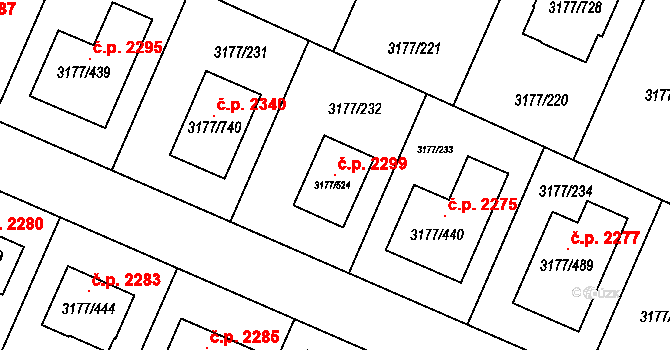 Tachov 2299 na parcele st. 3177/524 v KÚ Tachov, Katastrální mapa
