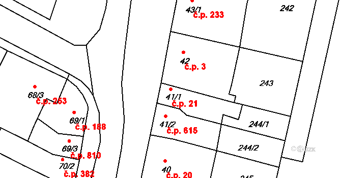 Bystřice pod Hostýnem 21 na parcele st. 41/1 v KÚ Bystřice pod Hostýnem, Katastrální mapa