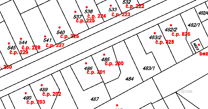 Holešov 200 na parcele st. 485 v KÚ Holešov, Katastrální mapa