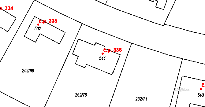 Vysoký Újezd 336 na parcele st. 544 v KÚ Vysoký Újezd u Berouna, Katastrální mapa
