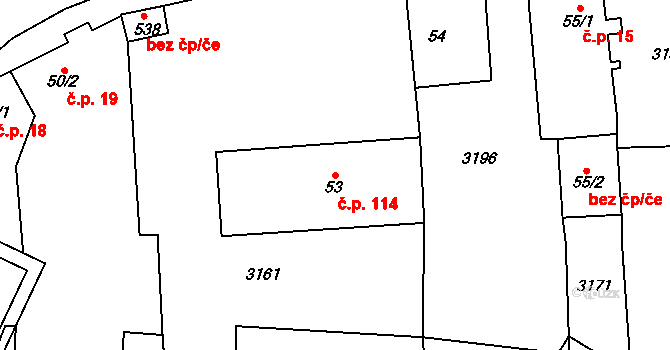 Lančov 114 na parcele st. 53 v KÚ Lančov, Katastrální mapa