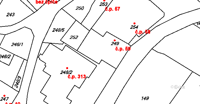 Suchohrdly 59 na parcele st. 249 v KÚ Suchohrdly u Znojma, Katastrální mapa